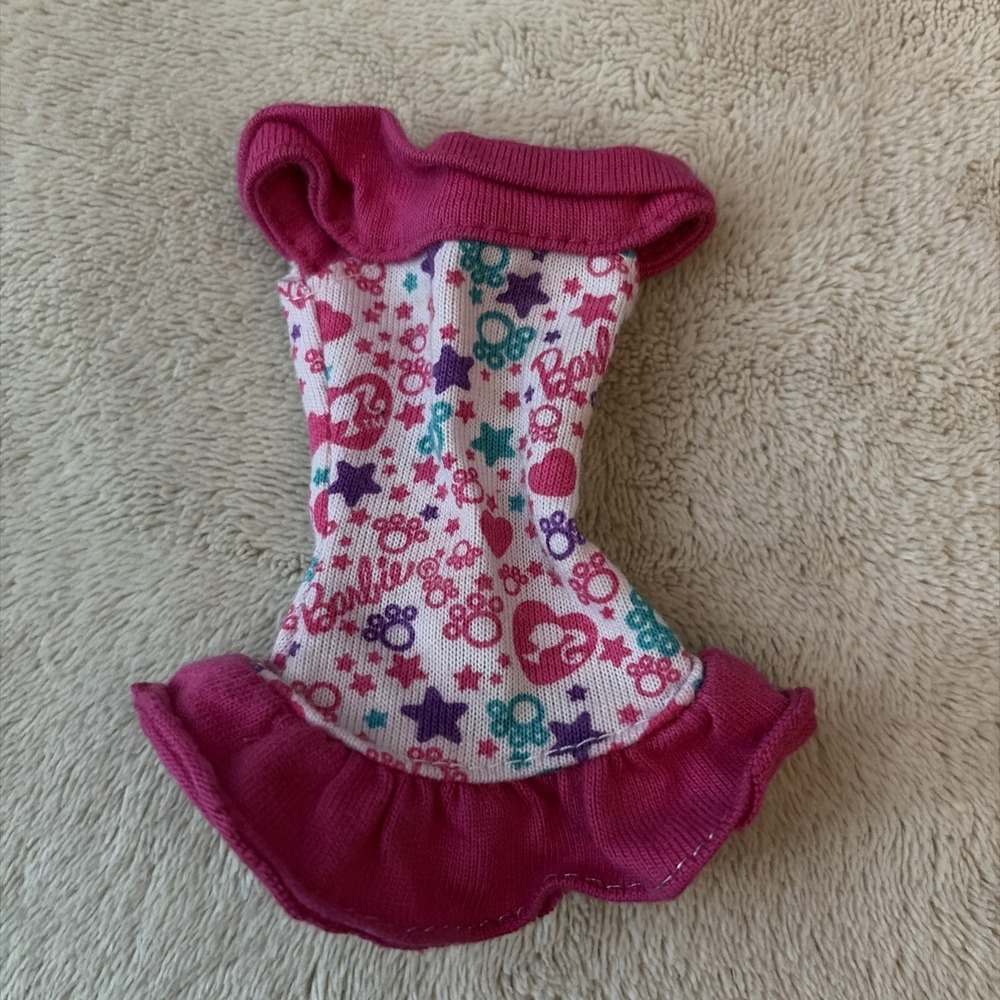 2010  Barbie Strollin' Pups Top‎ B9 Pink Ruffles Paw Print Design